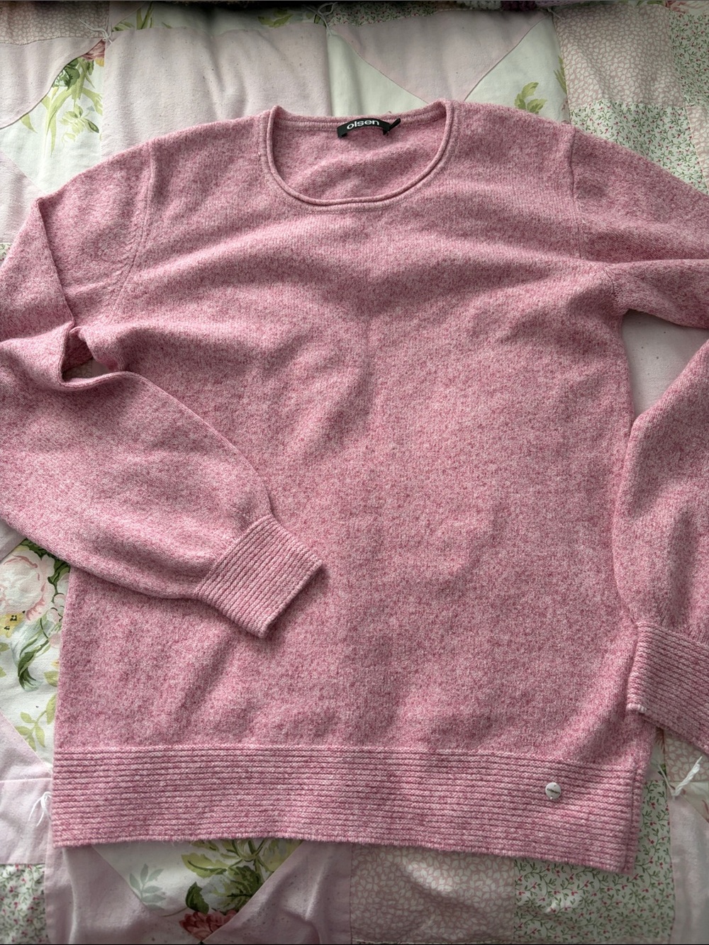 Sigrid Olsen Pink Heathered Crewneck Sweater